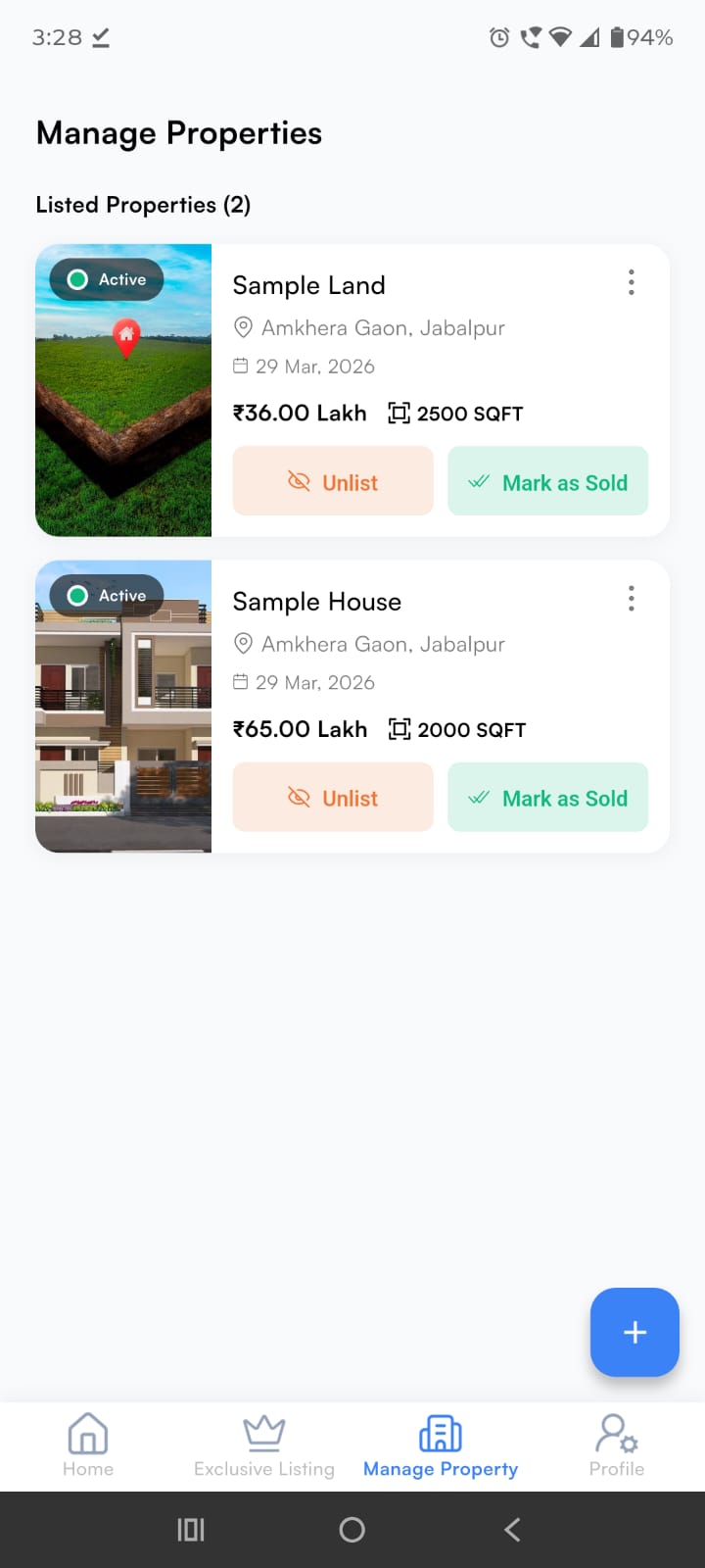 User Listing Screenshot
